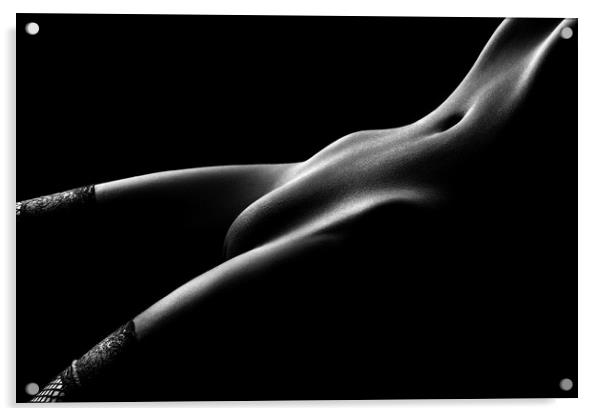 Nude Woman in stockings Acrylic by Johan Swanepoel