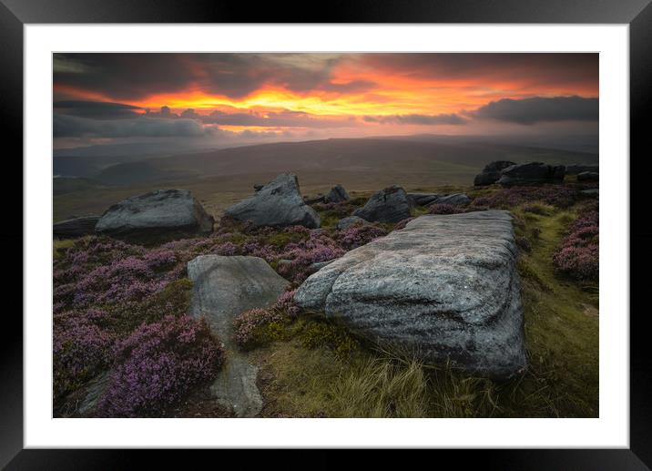 Stanage Sunset Framed Mounted Print by Paul Andrews
