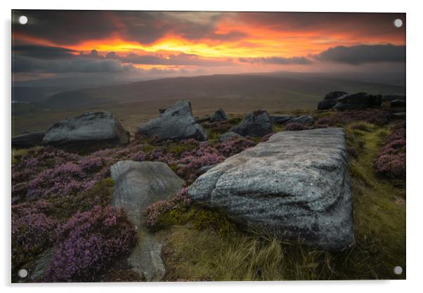 Stanage Sunset Acrylic by Paul Andrews