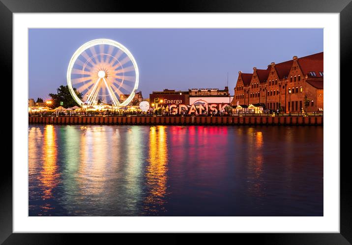Gdansk, North Poland: Wide angle night view of fer Framed Mounted Print by Arpan Bhatia
