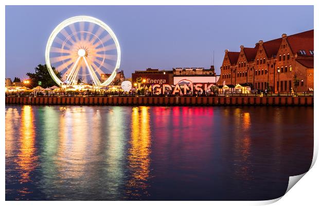 Gdansk, North Poland: Wide angle night view of fer Print by Arpan Bhatia