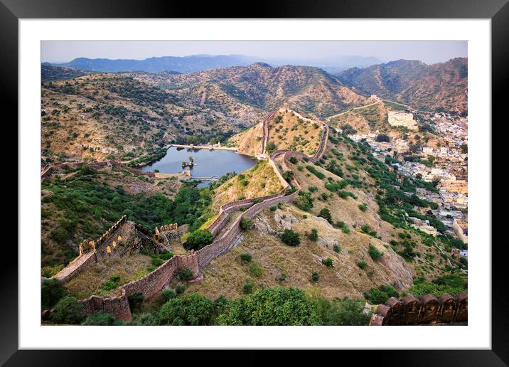 Landscape of fort wall located on mountains in Jai Framed Mounted Print by Arpan Bhatia