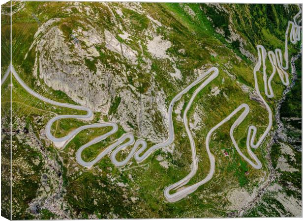 Famous Gotthard Pass in Switzerland - aerial view Canvas Print by Erik Lattwein