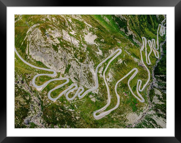 Famous Gotthard Pass in Switzerland - aerial view Framed Mounted Print by Erik Lattwein