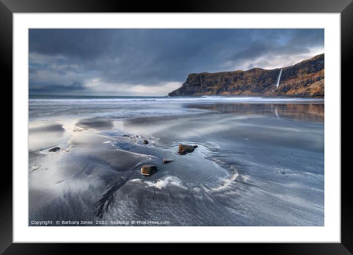 Talisker Beach and Moody Sky Isle of Skye Scotland Framed Mounted Print by Barbara Jones