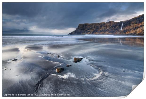 Talisker Beach and Moody Sky Isle of Skye Scotland Print by Barbara Jones