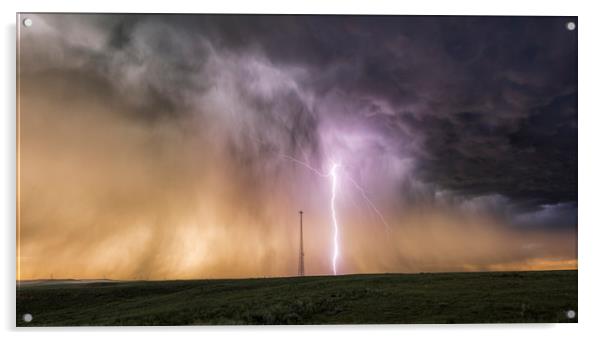 Massive Lightning Bolt next to a cell tower, USA. Acrylic by John Finney
