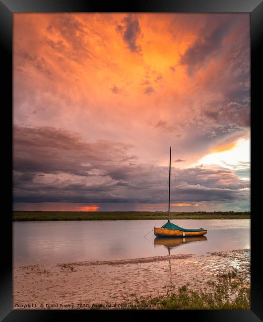 Stormy sunset at Blakeney Harbour Framed Print by David Powley