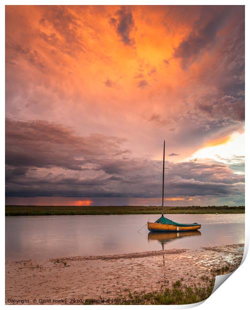 Stormy sunset at Blakeney Harbour Print by David Powley