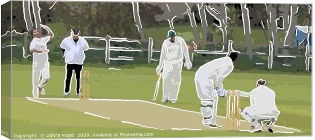 Stylized White Lined Cricket Art Canvas Print by Zahra Majid