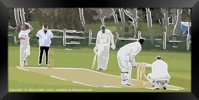 Stylized White Lined Cricket Art Framed Print by Zahra Majid