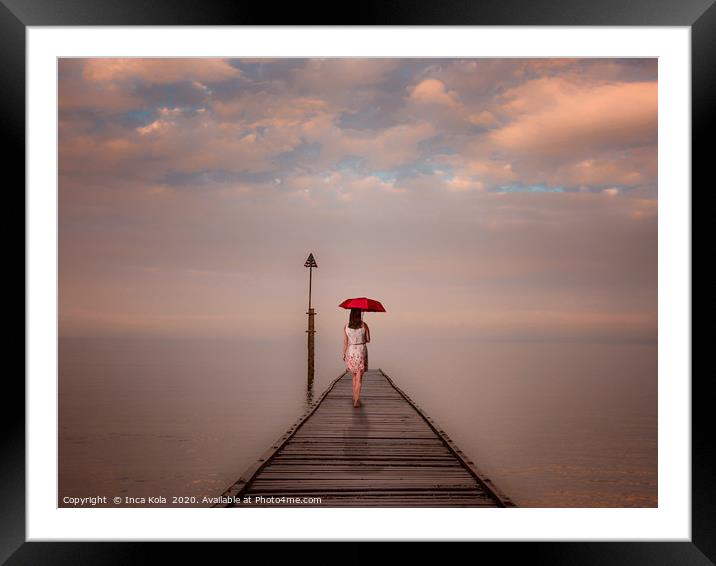 Solitude at the End of the Pier - autumnal tones Framed Mounted Print by Inca Kala