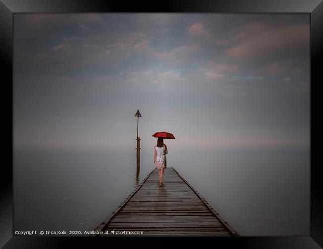 Solitude at the End of the Pier - kodak film tones Framed Print by Inca Kala