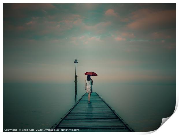 Solitude at the End of the Pier - teal and orange  Print by Inca Kala