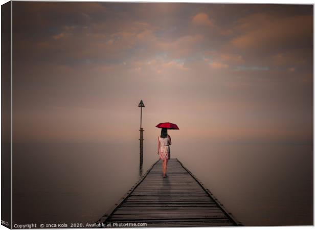 Solitude at the End of the Pier - warm tones Canvas Print by Inca Kala