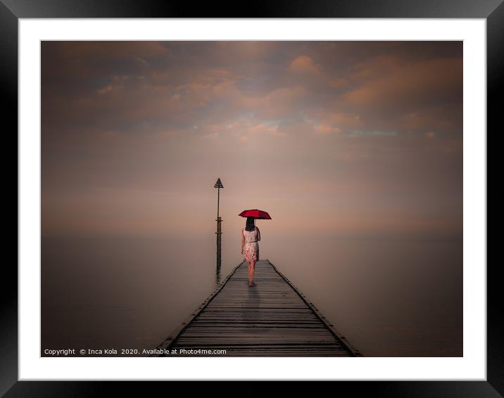 Solitude at the End of the Pier - warm tones Framed Mounted Print by Inca Kala