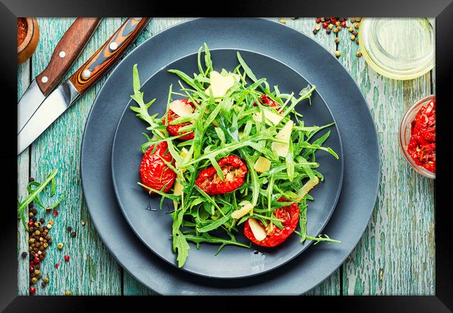 Salad with sun dried tomatoes and arugula Framed Print by Mykola Lunov Mykola