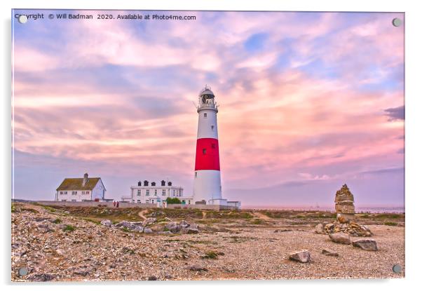 Portland Bill Lighthouse at Sunset Acrylic by Will Badman