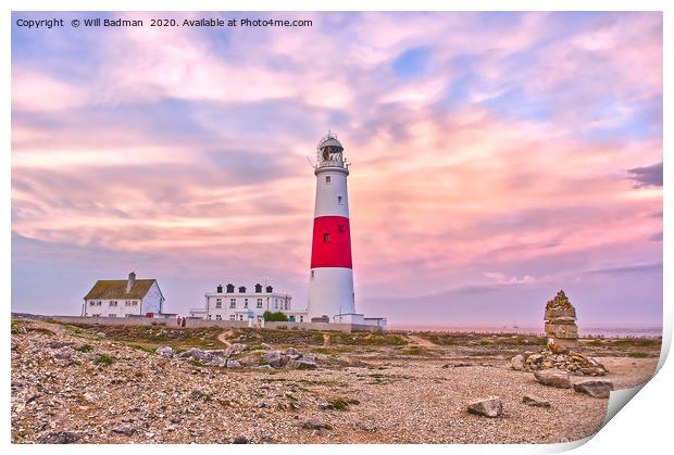 Portland Bill Lighthouse at Sunset Print by Will Badman