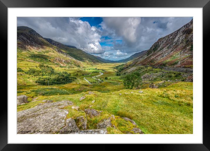 View down Wales' beautiful Ogwen Valley. Framed Mounted Print by Clive Ingram