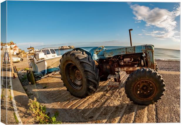 Fisheye view of a tractor, trailer and fishing boa Canvas Print by Chris Yaxley