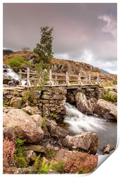 Welsh mountain stream in full flow. Print by Clive Ingram