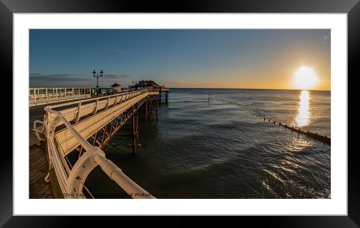 Fisheye view along Cromer Pier at sunrise Framed Mounted Print by Chris Yaxley