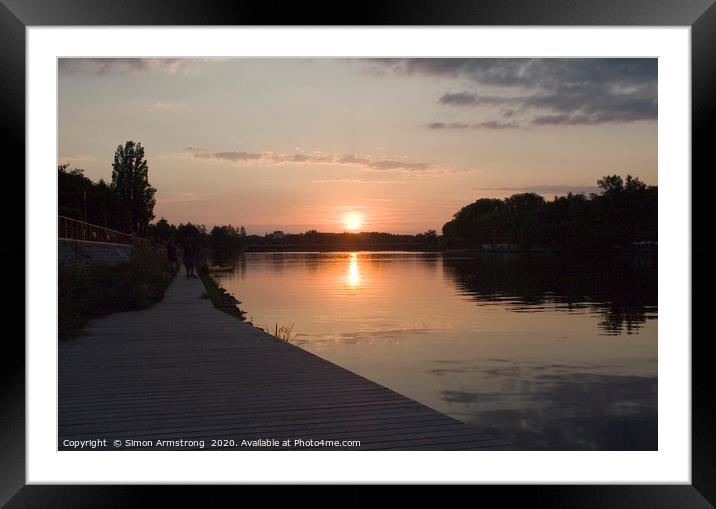 Sunset over the River Allier, Vichy Framed Mounted Print by Simon Armstrong