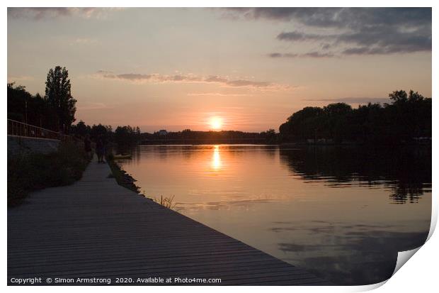 Sunset over the River Allier, Vichy Print by Simon Armstrong