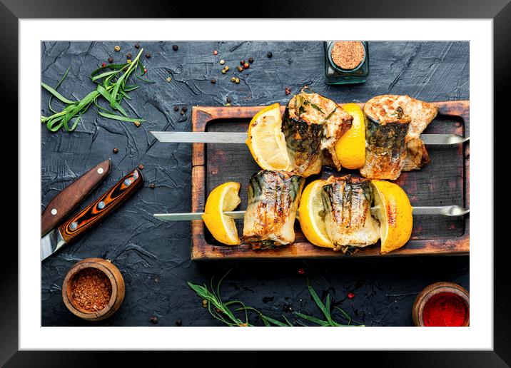 Barbecue mackerel fish on skewers Framed Mounted Print by Mykola Lunov Mykola