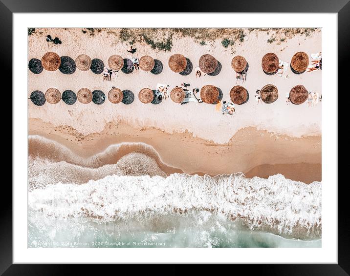 People On Beach, Aerial Drone Photography, Seaside Framed Mounted Print by Radu Bercan