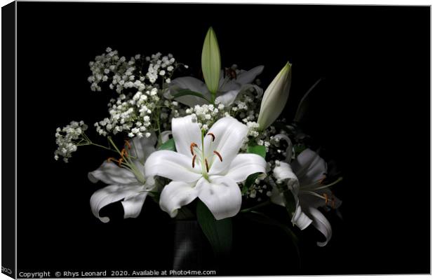 Bouquet of pure white lilies Canvas Print by Rhys Leonard
