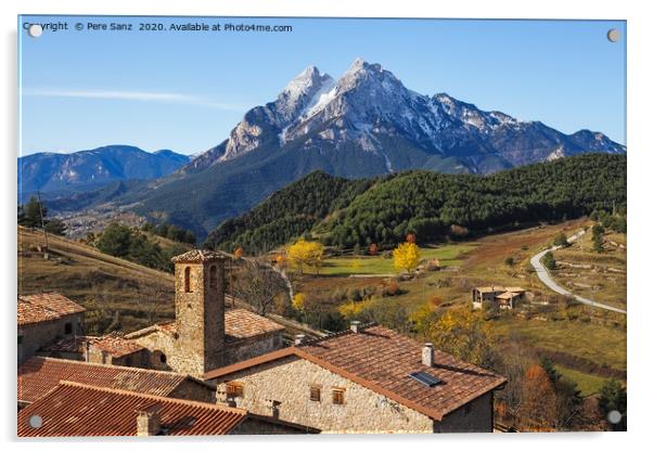 Gisclareny Village and Iconic Pedraforca Mountain  Acrylic by Pere Sanz