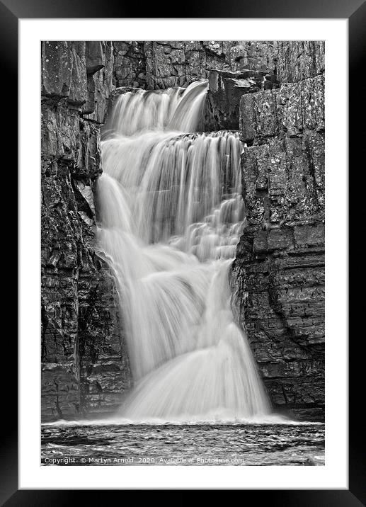 High Force Waterfall monocrome Framed Mounted Print by Martyn Arnold