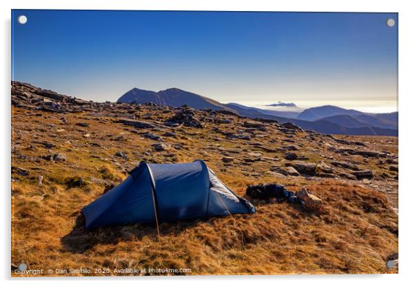 Camping on Glyder Fawr Acrylic by Dan Santillo