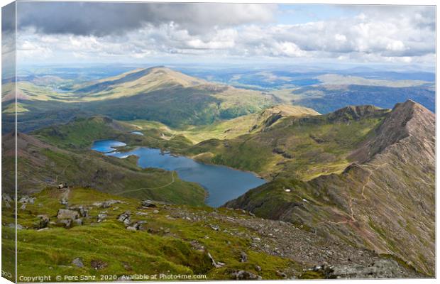 Mountain view from the Snowdon summit, Snowdonia Canvas Print by Pere Sanz