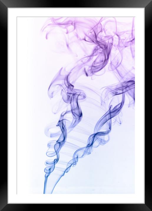 Artistic image of smoke with colour on a white bac Framed Mounted Print by Dave Collins