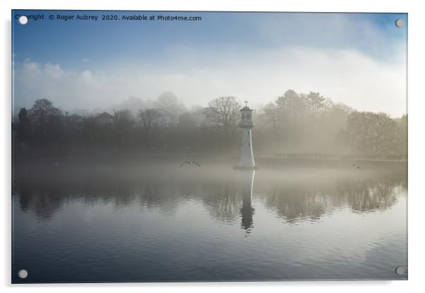 Mist on Roath Park Lake  Acrylic by Roger Aubrey