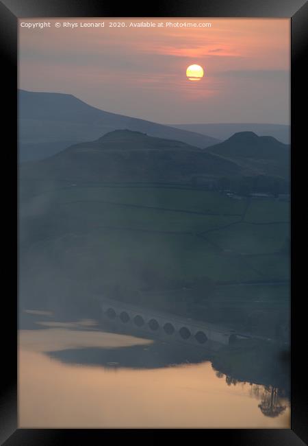 Misty orange sunset over Ladybower reservoir Framed Print by Rhys Leonard
