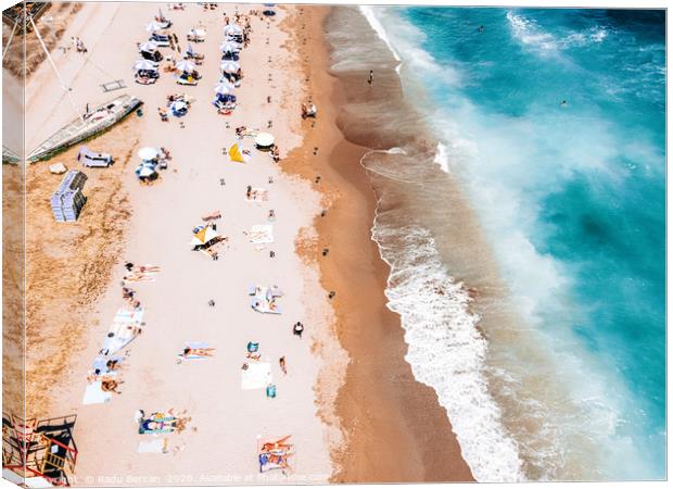 People Crowd On Beach, Summer Vibes, Aerial Ocean Canvas Print by Radu Bercan