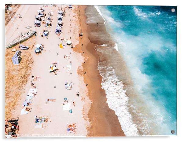 People Crowd On Beach, Summer Vibes, Aerial Ocean Acrylic by Radu Bercan