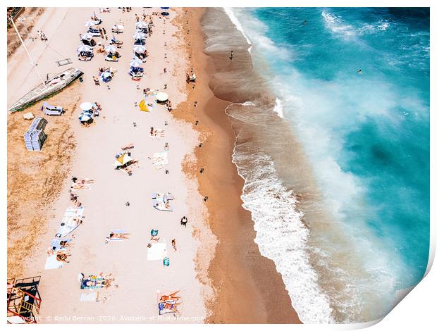 People Crowd On Beach, Summer Vibes, Aerial Ocean Print by Radu Bercan