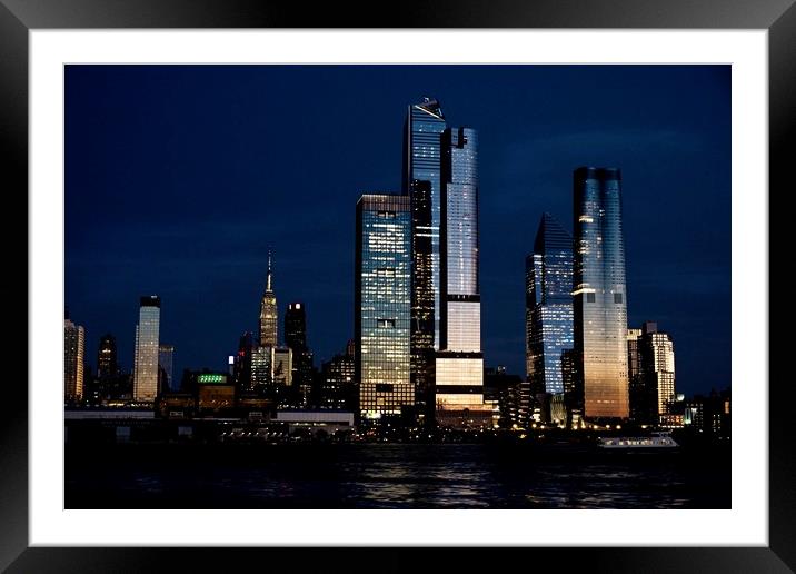 Manhattan Skyline at Sunset Framed Mounted Print by Jules Taylor