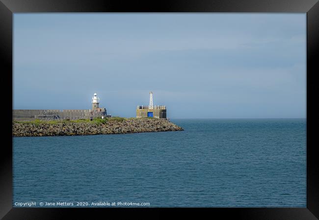Breakwater Beacon and Lighthouse Framed Print by Jane Metters