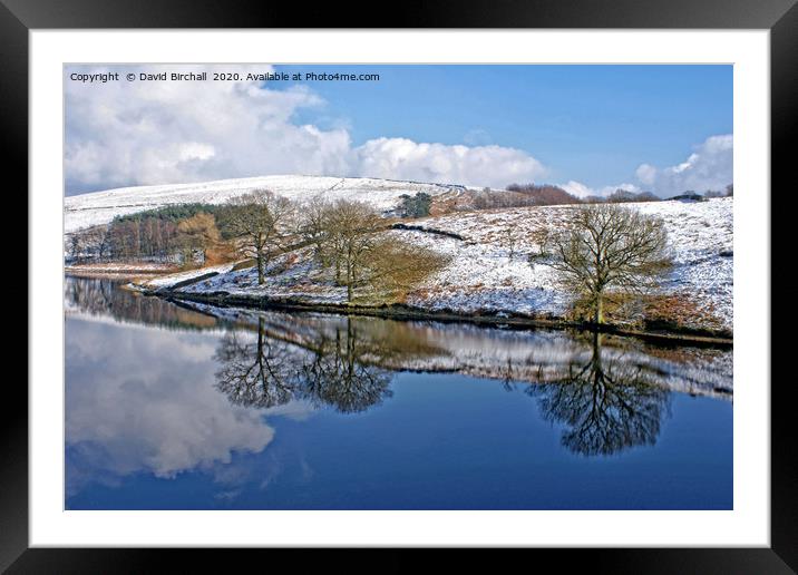 Winter reflections at Errwood Reservoir, Derbys. Framed Mounted Print by David Birchall