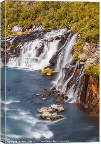 View of Colorful Hraunfossar Waterfall, Iceland Canvas Print by Pere Sanz