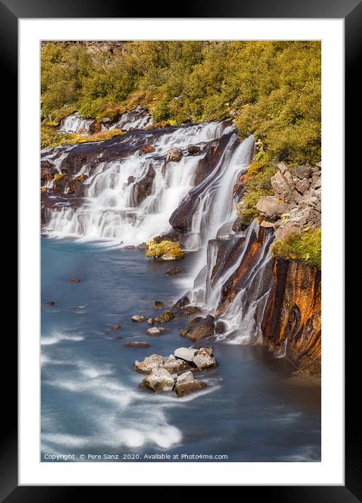 View of Colorful Hraunfossar Waterfall, Iceland Framed Mounted Print by Pere Sanz