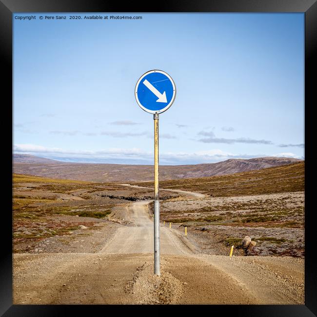 Road Sign in the Highlands for 4x4 cars in Iceland Framed Print by Pere Sanz