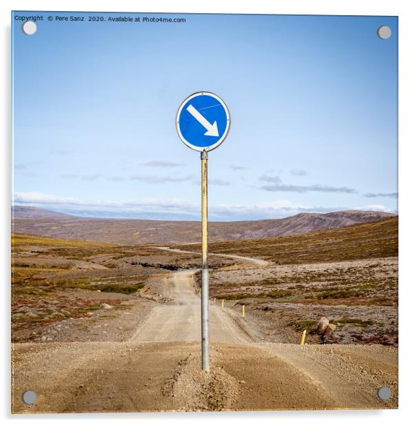 Road Sign in the Highlands for 4x4 cars in Iceland Acrylic by Pere Sanz