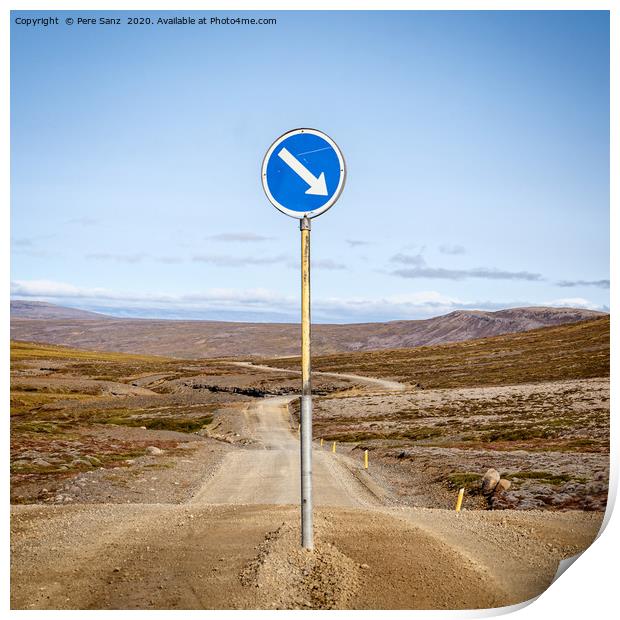 Road Sign in the Highlands for 4x4 cars in Iceland Print by Pere Sanz